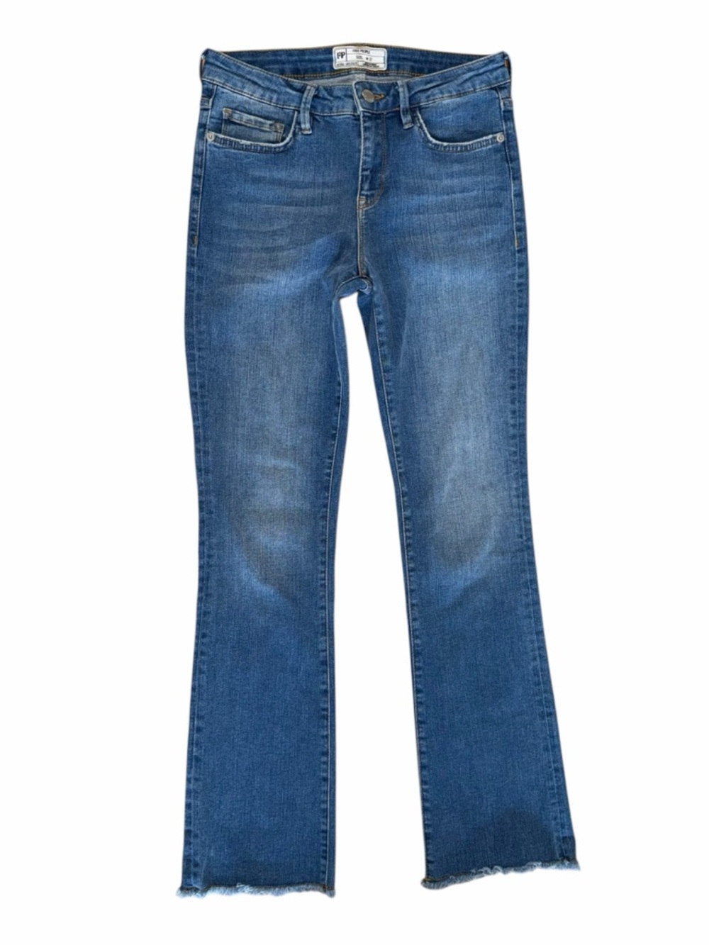 Free People Raw Hem Bootcut Jeans in Dark Blue Wash